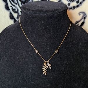 LC Lauren Conrad Gold Leaf Necklace with Crystal Accents